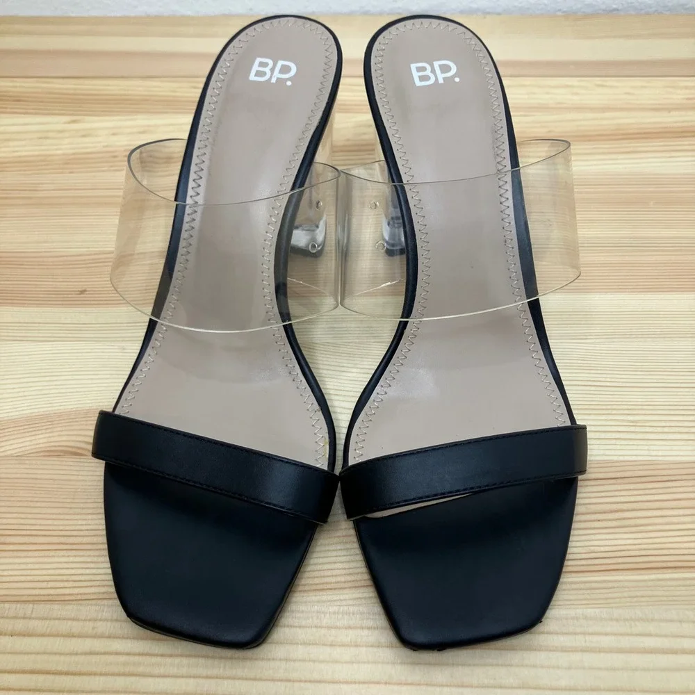 BP Naomi Nordstrom Block Heel Women 10M Black Clear Straps Square Toe Chunky Y2K